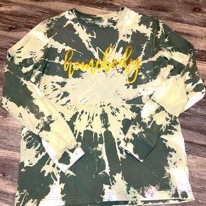 NWOT Long sleeve T shirt. HOMEBODY vinyl. Tie dyed dark green shirt. Size large.